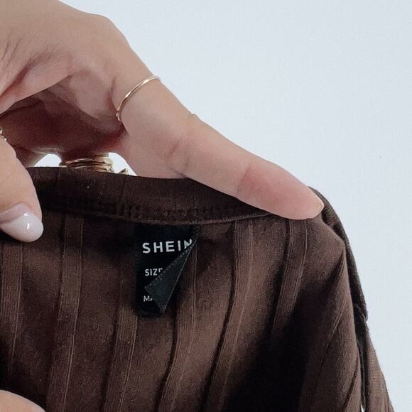 Women's Brown Lettuce Trim Rib Knit Tank Top Size Small - Picture 3 of 3